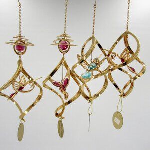 4 Crystal Delight Hanging Crystal Spirals Gold Tone Metal Light Catchers